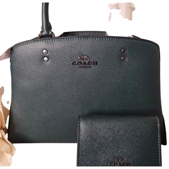 NWT Coach Lillie Forest Crossgrain Leather Satchel Shoulder Bag and Wallet - Picture 3 of 6